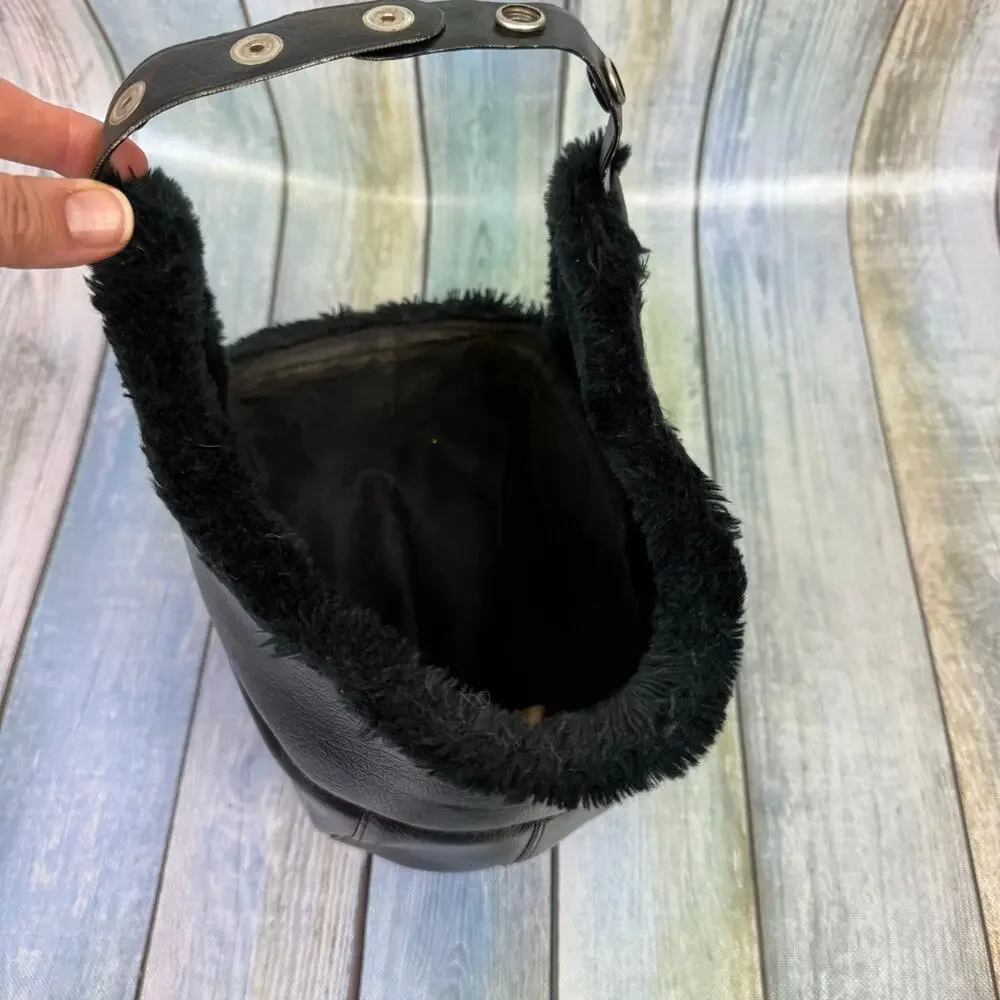 Black Leather Vintage Trooper Hat Made in Korea Cousin Eddie Ear Flap Aviator